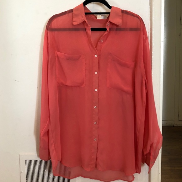 American apparel chiffon oversized button up coral - Picture 1 of 4